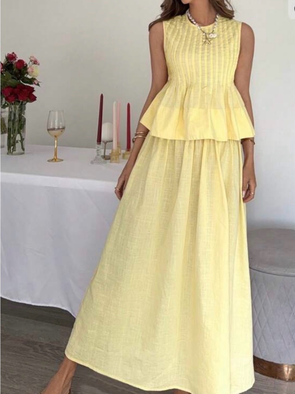 Butter yellow skirt set